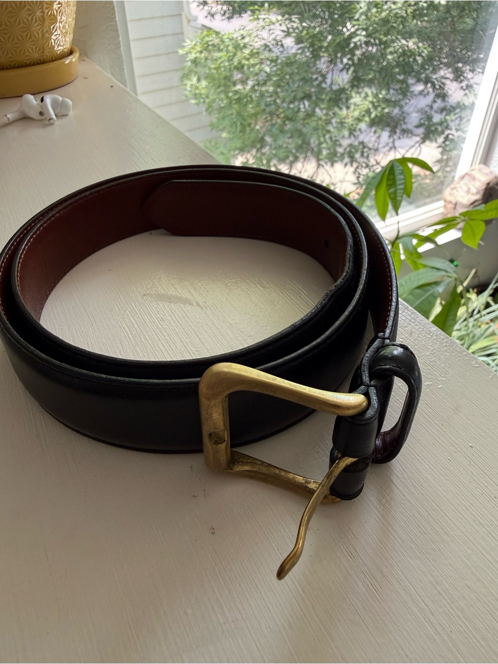 Coach Black Leather Men’s Belt with Brass Buckle